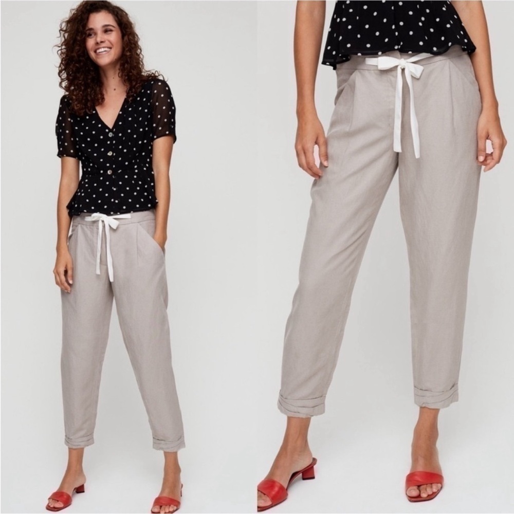 Aritzia Light Taupe Cropped Drawstring Pants